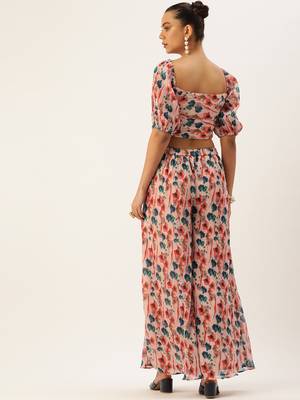 Ethnovog Ready To Wear Multicoloured Georgette Pleated Co-ords 2