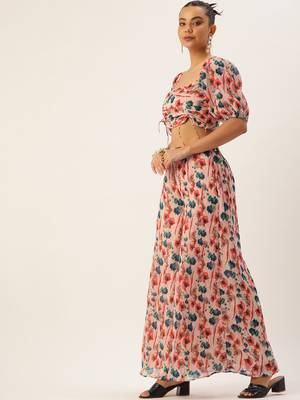Ethnovog Ready To Wear Multicoloured Georgette Pleated Co-ords 3