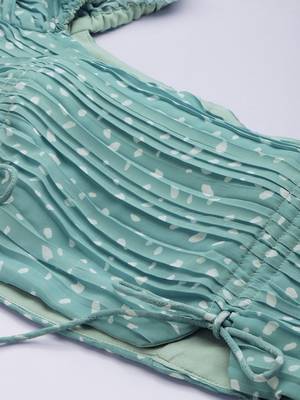 Ethnovog Ready To Wear Blue N White Printed Pleated Georgette Co-ords 4