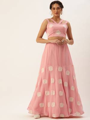 Ethnovog Ready To Wear Pink Georgette Embroidered Co ord Set 1