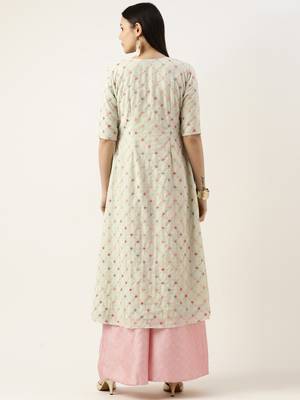 Ethnovog Ready To Wear Green Jacket N Rouge Pink Embroidered Palazzo Set 2