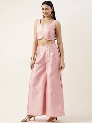 Ethnovog Ready To Wear Green Jacket N Rouge Pink Embroidered Palazzo Set 3