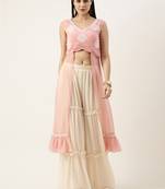 Ethnovog Ready To Wear Pink Embroidered N Off White Georgette Sharara Set