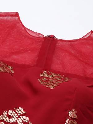 Ethnovog Ready To Wear Maroon Georgette Sequins Wide Leg Pant Set 4