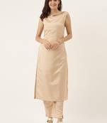 Ethnovog Ready To Wear Beige Satin Boat Neck Style Straight Pant Suit