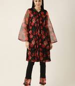 Ethnovog Ready To Wear Black Digital Printed Organza Kurta Set