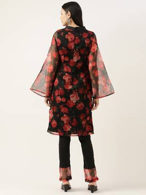Ethnovog Ready To Wear Black Digital Printed Organza Kurta Set 2