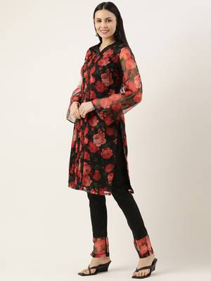 Ethnovog Ready To Wear Black Digital Printed Organza Kurta Set 3