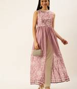 Ethnovog Ready To Wear Pink Foil Print Chinnon N Beige Satin Kurta Sets