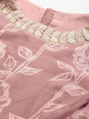 Ethnovog Ready To Wear Pink Foil Print Chinnon N Beige Satin Kurta Sets 4