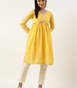 Ethnovog Ready To Wear Yellow Chinnon Embroidered Kurta Set