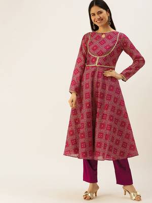 Ethnovog Ready To Wear Pink Art Silk Digital Fabric Kruta Set 1