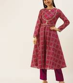 Ethnovog Ready To Wear Pink Art Silk Digital Fabric Kruta Set