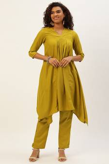 Ethnovog Ready To Wear Olive Green Rayon Kurta Set