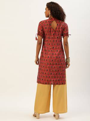 Ethnovog Ready To Wear Printed Pink N Cream Rayon Kurta set 2