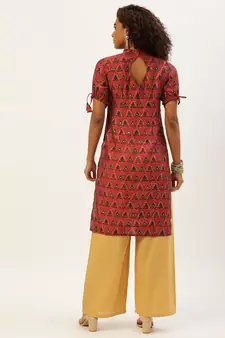 Ethnovog Ready To Wear Printed Pink N Cream Rayon Kurta set