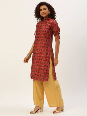 Ethnovog Ready To Wear Printed Pink N Cream Rayon Kurta set 3