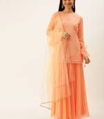 Ethnovog Ready To Wear Peach Embroidered Sharara Suit