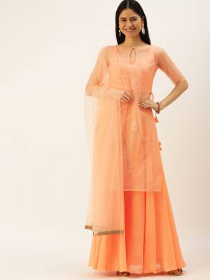 Ethnovog Ready To Wear Pink N Peach Embroidered Sharara Set 1