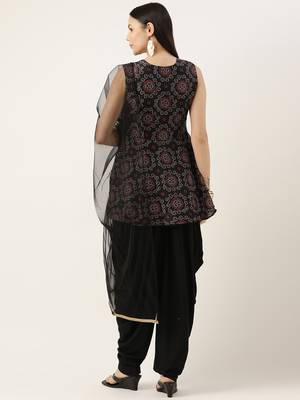 Ethnovog Ready To Wear Black Art Silk Digital Print Dhoti Pant Set 2