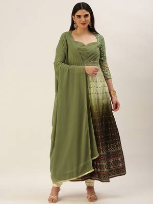 Ethnovog Ready To Wear Green Printed Kali N Embroidered Anarkali Suit 1