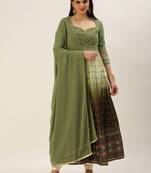 Ethnovog Ready To Wear Green Printed Kali N Embroidered Anarkali Suit