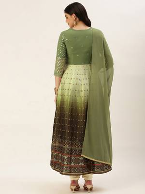 Ethnovog Ready To Wear Green Printed Kali N Embroidered Anarkali Suit 2