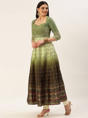 Ethnovog Ready To Wear Green Printed Kali N Embroidered Anarkali Suit 3