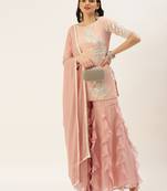 Ethnovog Ready To Wear Pink Cascade Ruffled Gharara Suit Set