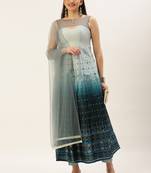 Ethnovog Ready To Wear Grey N Blue Taffeta Printed Anarkali Suit