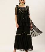 Ethnovog Ready To Wear Black Chinon Embroidered N Sequins Gharara Set