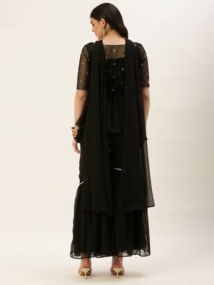 Ethnovog Ready To Wear Black Chinon Embroidered N Sequins Gharara Set 2