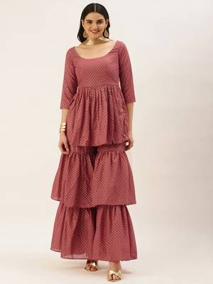 Ethnovog Ready To Wear Maroon Nylon Jacquard Gharara Set 1