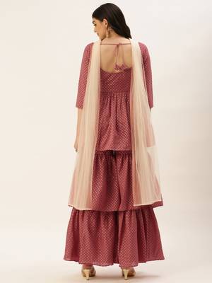 Ethnovog Ready To Wear Maroon Nylon Jacquard Gharara Set 2