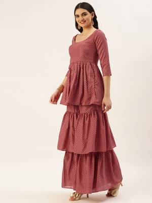 Ethnovog Ready To Wear Maroon Nylon Jacquard Gharara Set 3