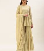 Ethnovog Ready To Wear Beige Georgette Foil Printed Gharara Suit