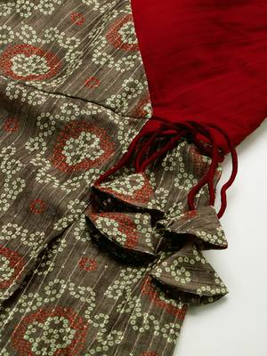 Ethnovog Ready To Wear Maroon N Grey Printed Art Silk Anarkali Set 4