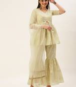 Ethnovog Ready To Wear Beige Art Silk Embroidered Gharara Set