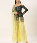 Ethnovog Ready To Wear Green Embroidered Cold shoulder Palazzo Set