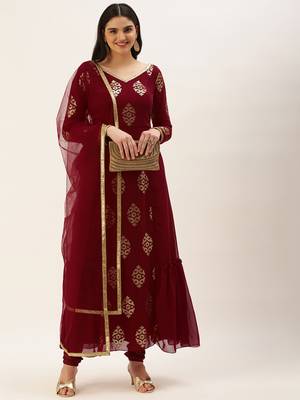 Ethnovog Ready To Wear Maroon Embroidered Anarkali Suit Set 1