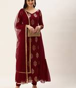 Ethnovog Ready To Wear Maroon Embroidered Anarkali Suit Set