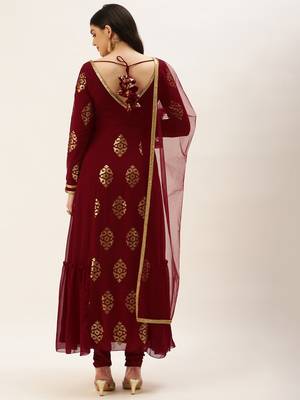 Ethnovog Ready To Wear Maroon Embroidered Anarkali Suit Set 2