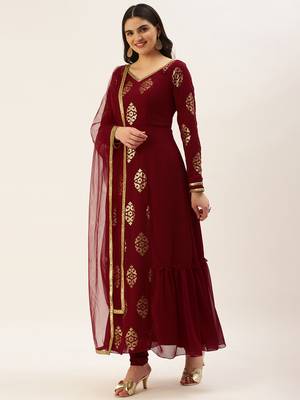 Ethnovog Ready To Wear Maroon Embroidered Anarkali Suit Set 3