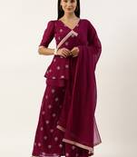 Ethnovog Ready To Wear Magenta Georgette Embroidered Palazzo Suit