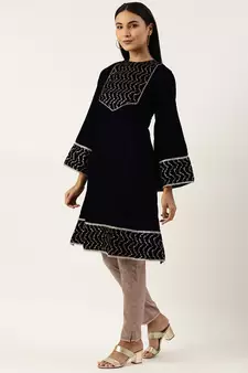 Ethnovog Ready To Wear Blue Velvet Embroidered Straight Pant Suit