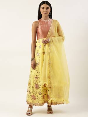 Ethnovog Ready To Wear Yellow Organza Embroidered Anarkali Suit 1