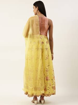 Ethnovog Ready To Wear Yellow Organza Embroidered Anarkali Suit 2