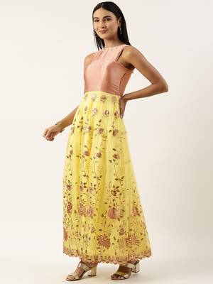 Ethnovog Ready To Wear Yellow Organza Embroidered Anarkali Suit 3