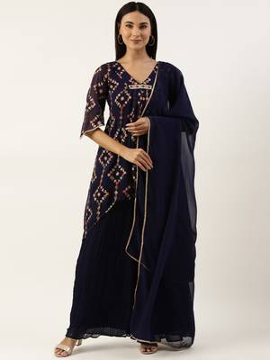 Ethnovog Ready To Wear Royal Blue Georgette Sequins Embroidered Salwar Set 1
