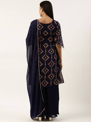 Ethnovog Ready To Wear Royal Blue Georgette Sequins Embroidered Salwar Set 2